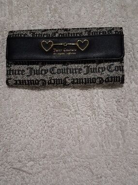 Juicy Couture Black & Silver Logo Jacquard Heart Accent Wallet